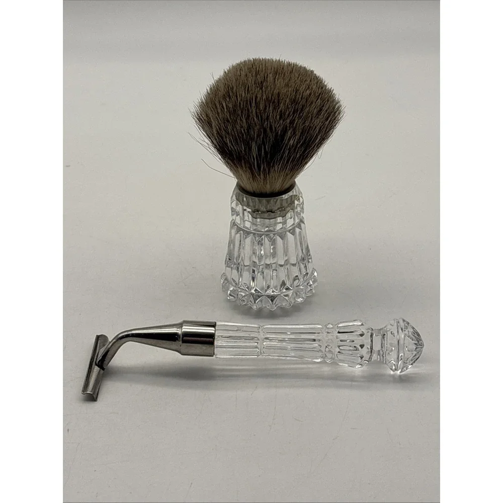 Vintage Waterford Crystal Mens Shaving Razor and Brush CHIP
